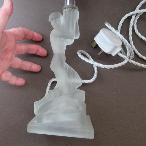 1930s Walther & Sohne German Art Deco Frosted Glass Nude Table Lamp