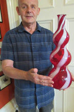 Load image into Gallery viewer, Fabulous Space Age Alrose / Empoli Italian Glass Genie Bottle Vase. Red and White Candy Stripes
