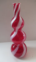 Load image into Gallery viewer, Fabulous Space Age Alrose / Empoli Italian Glass Genie Bottle Vase. Red and White Candy Stripes
