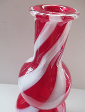 Load image into Gallery viewer, Fabulous Space Age Alrose / Empoli Italian Glass Genie Bottle Vase. Red and White Candy Stripes
