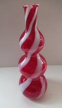 Load image into Gallery viewer, Fabulous Space Age Alrose / Empoli Italian Glass Genie Bottle Vase. Red and White Candy Stripes
