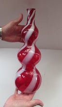 Load image into Gallery viewer, Fabulous Space Age Alrose / Empoli Italian Glass Genie Bottle Vase. Red and White Candy Stripes
