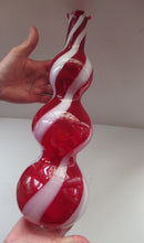 Load image into Gallery viewer, Fabulous Space Age Alrose / Empoli Italian Glass Genie Bottle Vase. Red and White Candy Stripes
