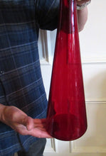 Load image into Gallery viewer, TALL Ruby Red Glass GENIE Vase with Original Hollow Hand Blown Stopper
