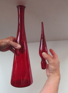 TALL Ruby Red Glass GENIE Vase with Original Hollow Hand Blown Stopper