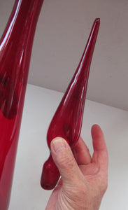 TALL Ruby Red Glass GENIE Vase with Original Hollow Hand Blown Stopper