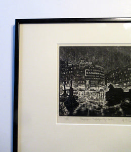 1930s Art Deco Wood Engraving Graham Dudley Page Trafalgar Square Skysigns