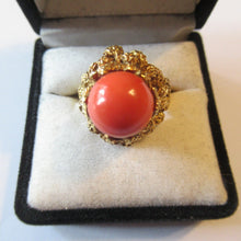 Load image into Gallery viewer, 1960s 18ct Gold &amp; Natural Coral Cocktail Ring UK Size P
