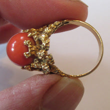 Load image into Gallery viewer, 1960s 18ct Gold &amp; Natural Coral Cocktail Ring UK Size P
