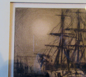 Frank Brangwyn Drypoint Etching. Towing a Ship. Pencil Signed