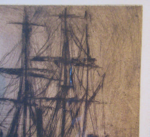 Frank Brangwyn Drypoint Etching. Towing a Ship. Pencil Signed