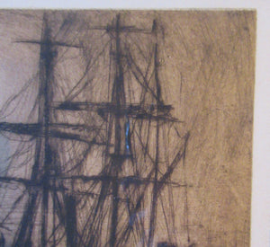 Frank Brangwyn Drypoint Etching. Towing a Ship. Pencil Signed