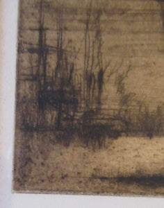 Frank Brangwyn Drypoint Etching. Towing a Ship. Pencil Signed