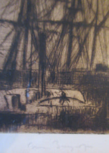 Frank Brangwyn Drypoint Etching. Towing a Ship. Pencil Signed
