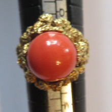 Load image into Gallery viewer, Stylish Vintage Brutalist Style 18ct Yellow Gold &amp; Coral Reef Cocktail Ring UK Size P
