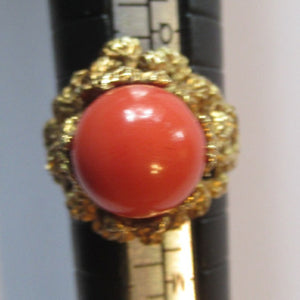 Stylish Vintage Brutalist Style 18ct Yellow Gold & Coral Reef Cocktail Ring UK Size P