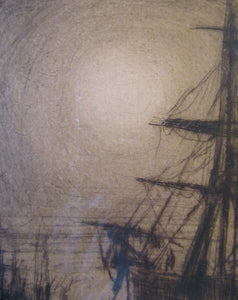 Frank Brangwyn Drypoint Etching. Towing a Ship. Pencil Signed