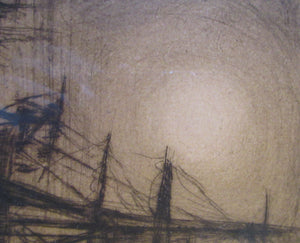 Frank Brangwyn Drypoint Etching. Towing a Ship. Pencil Signed