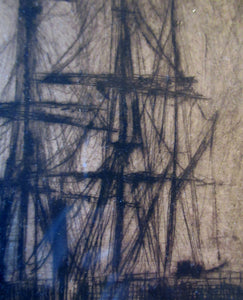 Frank Brangwyn Drypoint Etching. Towing a Ship. Pencil Signed