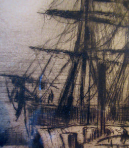 Frank Brangwyn Drypoint Etching. Towing a Ship. Pencil Signed