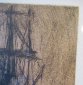 Frank Brangwyn Drypoint Etching. Towing a Ship. Pencil Signed