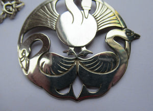 Vintage Shetland Silver Three Nornes Swans Pendant