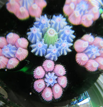 Load image into Gallery viewer, 1970s Perthshire Paperweight with Star-Shaped Clusters on Transluscent Emerald Green Base
