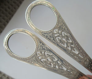  Victorian SOLID SILVER Grape Scissors  in Fitted Leather Case