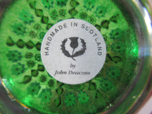 John Deacons Perthshire 8 Spoke Paperweight Thistle Cane. Green Base