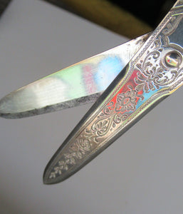  Victorian SOLID SILVER Grape Scissors  in Fitted Leather Case