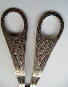  Victorian SOLID SILVER Grape Scissors  in Fitted Leather Case