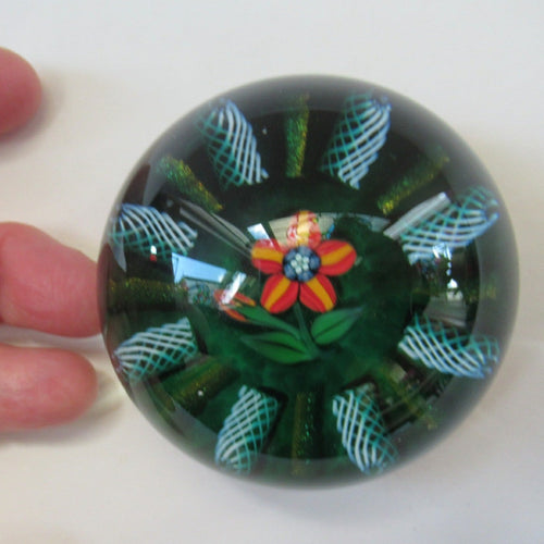 1960s Paul Ysart Paperweight. Orange Flower with Original Label