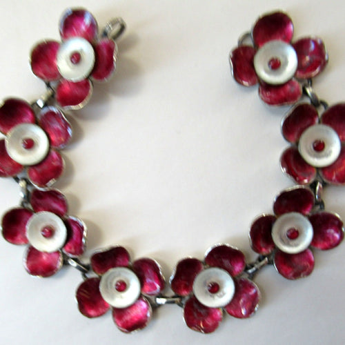  Silver and Dark Pink Enamel Braceklet by Bernard Instone