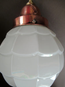 1930s Art Deco White Glass Pendant Hanging LIght Shade with Copper Fittings