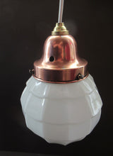 Load image into Gallery viewer, 1930s Art Deco White Glass Pendant Hanging LIght Shade with Copper Fittings
