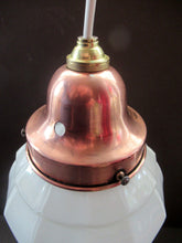 Load image into Gallery viewer, 1930s Art Deco White Glass Pendant Hanging LIght Shade with Copper Fittings
