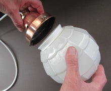 Load image into Gallery viewer, 1930s Art Deco White Glass Pendant Hanging LIght Shade with Copper Fittings
