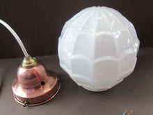 Load image into Gallery viewer, 1930s Art Deco White Glass Pendant Hanging LIght Shade with Copper Fittings
