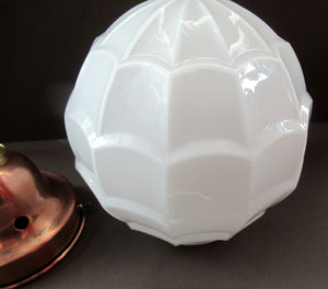1930s Art Deco White Glass Pendant Hanging LIght Shade with Copper Fittings