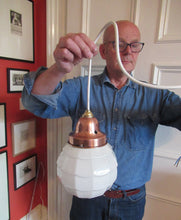 Load image into Gallery viewer, 1930s Art Deco White Glass Pendant Hanging LIght Shade with Copper Fittings
