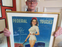 Load image into Gallery viewer, AMERICAN Original 1950s Truck Poster: FEDERAL TRUCKS. Featuring Glamour Girl in her Tennis Outfit

