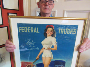 AMERICAN Original 1950s Truck Poster: FEDERAL TRUCKS. Featuring Glamour Girl in her Tennis Outfit