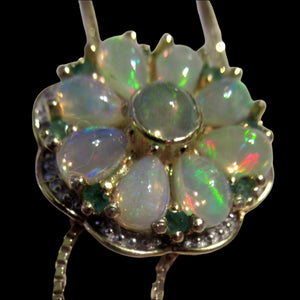 Vintage Silver Gilt Pendant with Flowerhead made of Opals - with Opal Drops