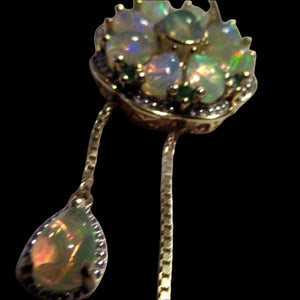 Vintage Silver Gilt Pendant with Flowerhead made of Opals - with Opal Drops