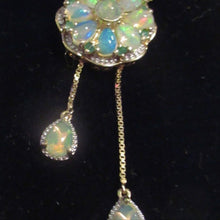 Load image into Gallery viewer, Vintage Silver Gilt Pendant with Flowerhead made of Opals - with Opal Drops
