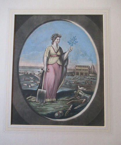 1770s MEZZOTINT Allegorical Print War and Peace. Georgian Print