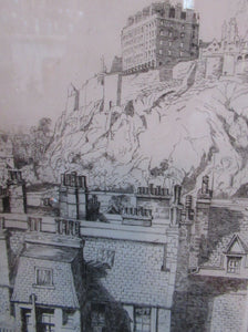 1920s Etching of Portsburgh Square, West Port, Grassmarket Edinburgh