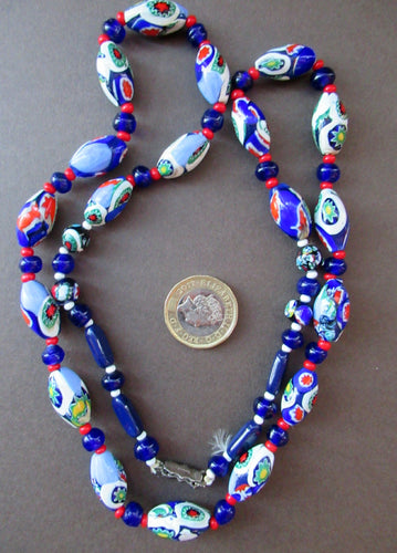 Good Quality Vintage Millefiori Murano Glass Bead Necklace. Total Length 26 inche