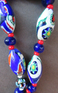 Good Quality Vintage Millefiori Murano Glass Bead Necklace. Total Length 26 inches
