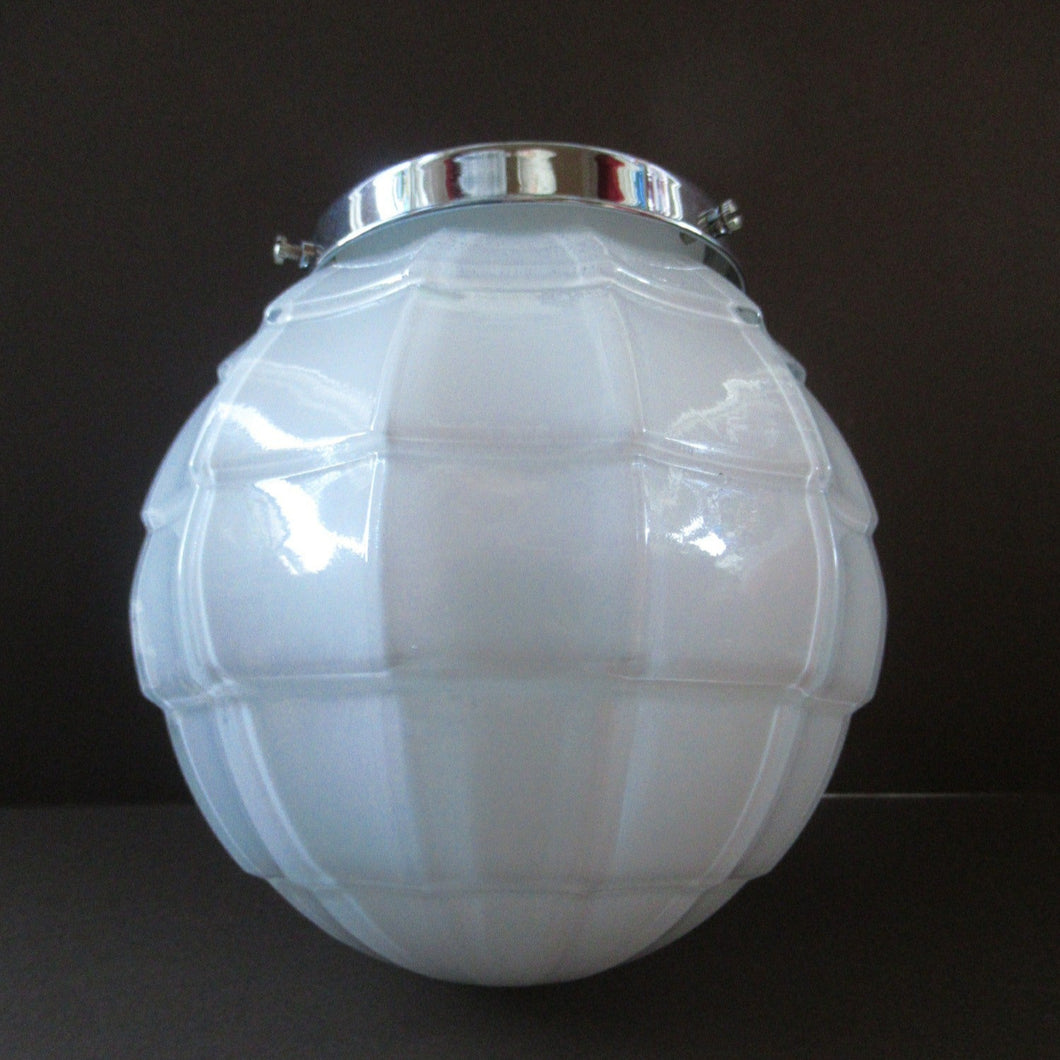 1930s Opaque White Milk Glass Art Deco Hanging Globe Shade